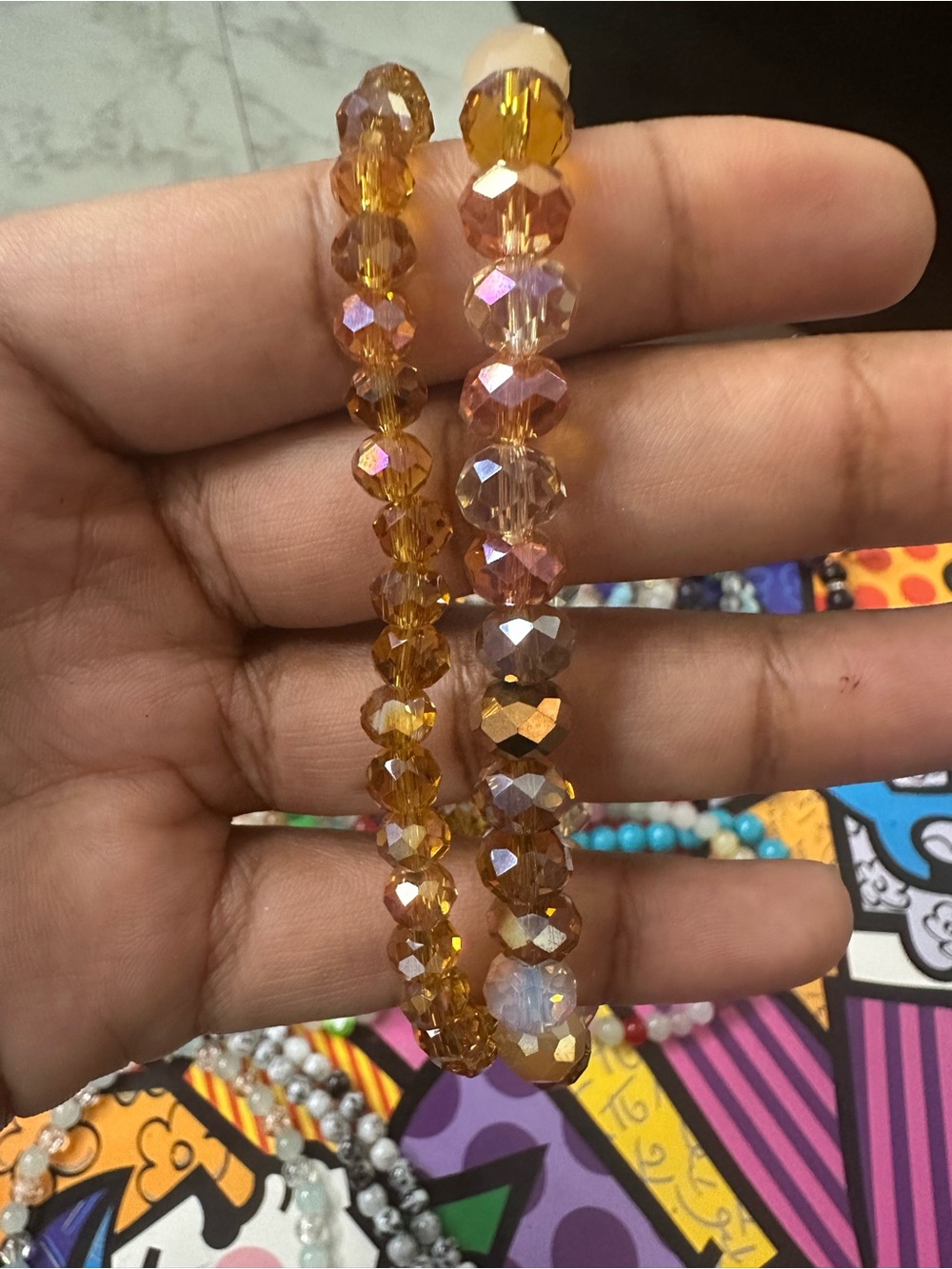Faceted Amber Bead Stretch Bracelet — Sparkling Honey Gold